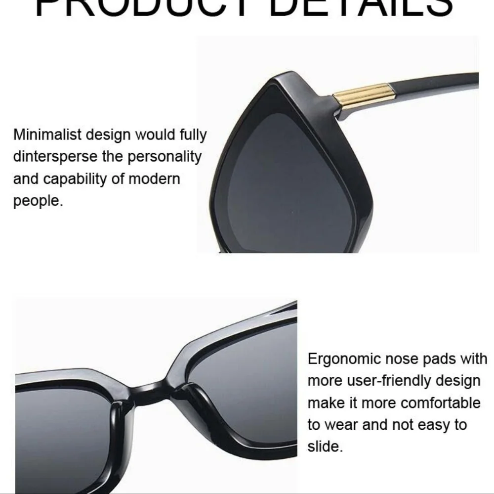New Cat Eye black Big Frame Grey Lens Unisex Sunglasses - Picture 5 of 6